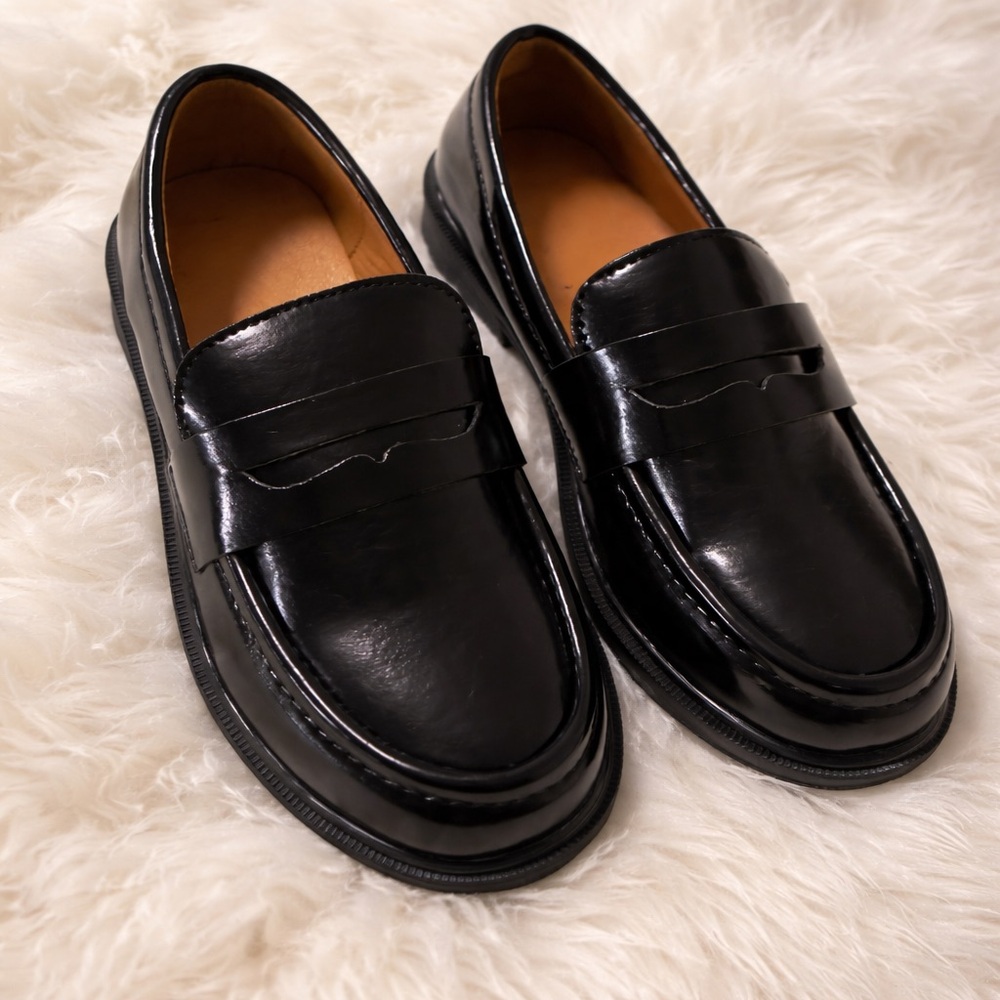 SHEIN Black kids Shiny Penny Loafers